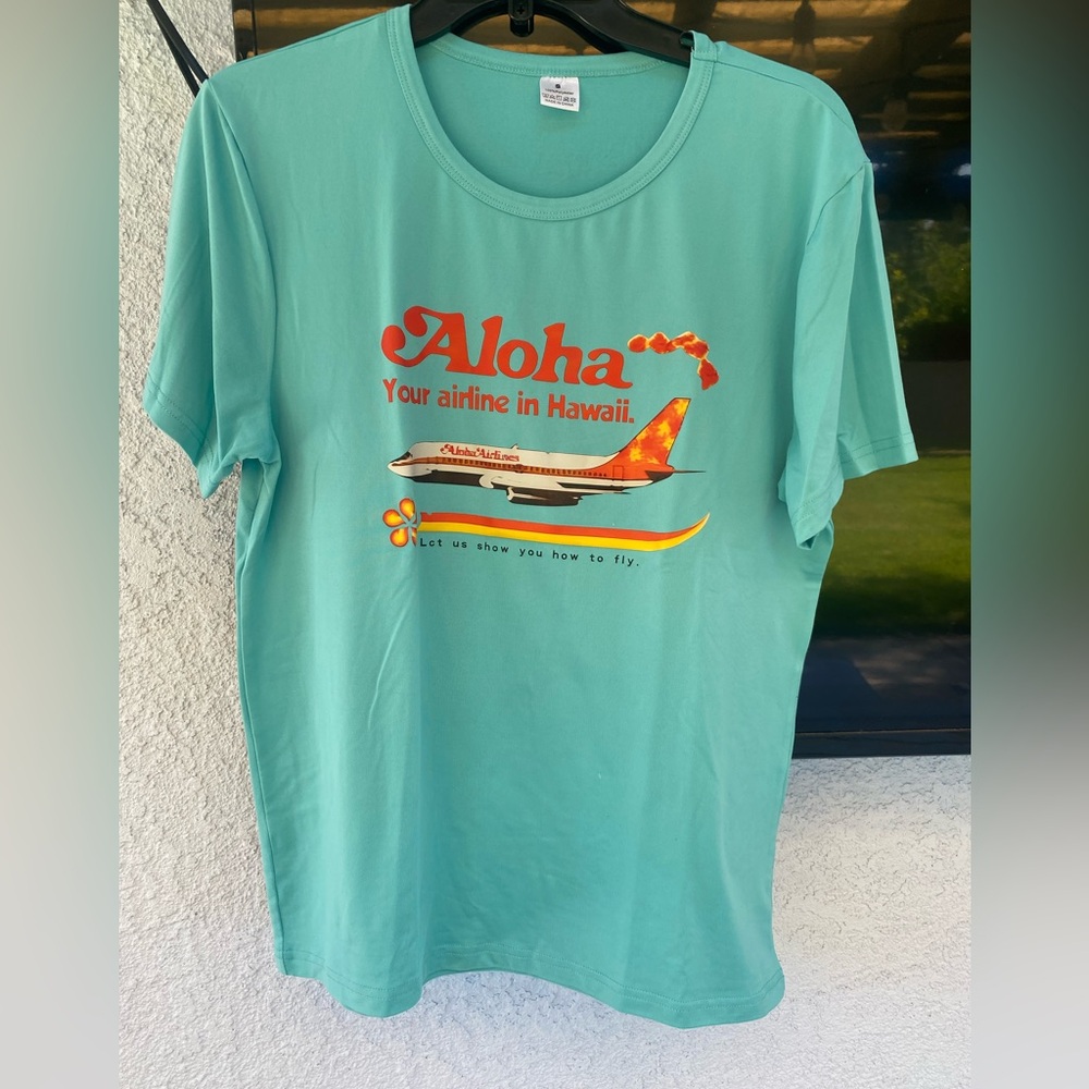 ALOHA Airlines Printed Tee with Orange Aloha Graphic SZ S NWOT